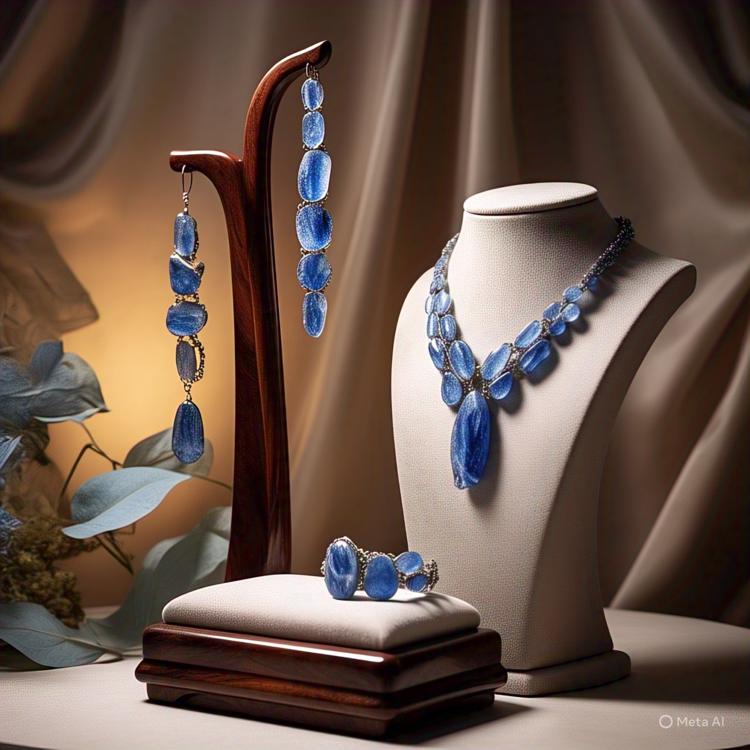kyanite jewelry with jewelry display stand 1